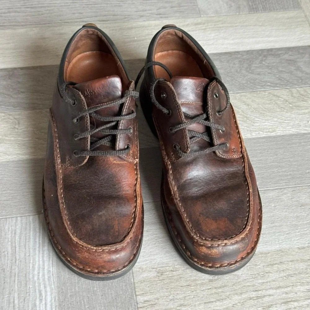Clarks Leather Brown Oxford Dress Casual Comfort Lace Up Shoes Men's‎ Size 11W